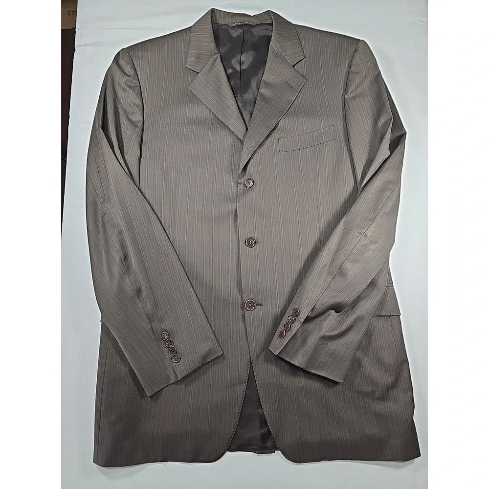 Canali Italy Super 120 Brown Pinstripe Bold Jacket Coat 52 L